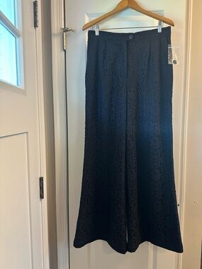 Navy lace overlay wide leg trousers